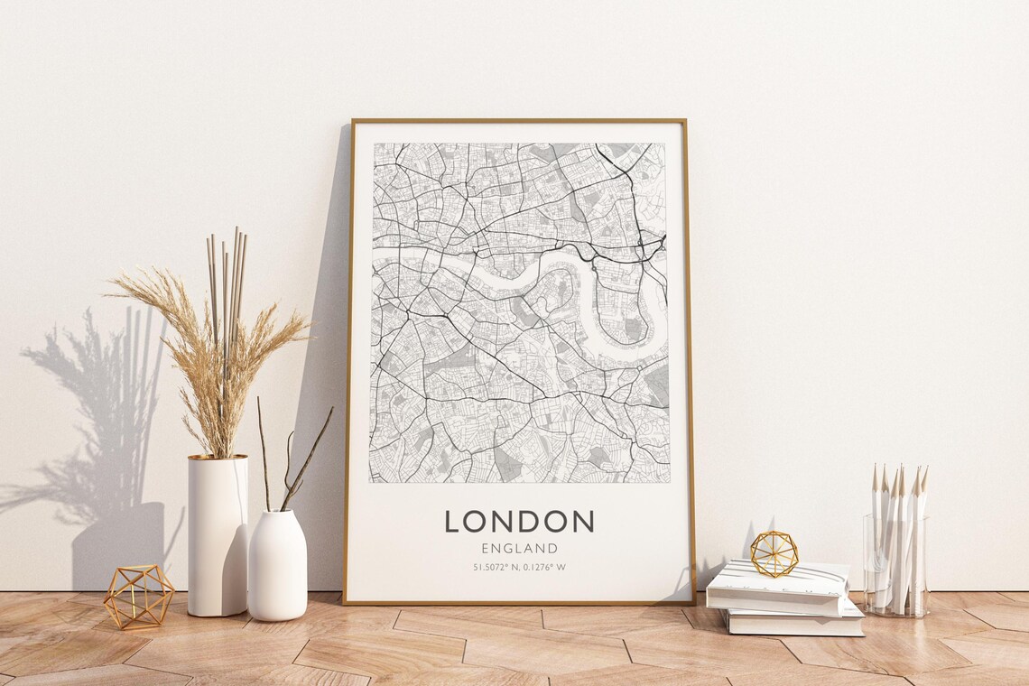 London England Minimalist Street Map Vintage Travel Art Poster
