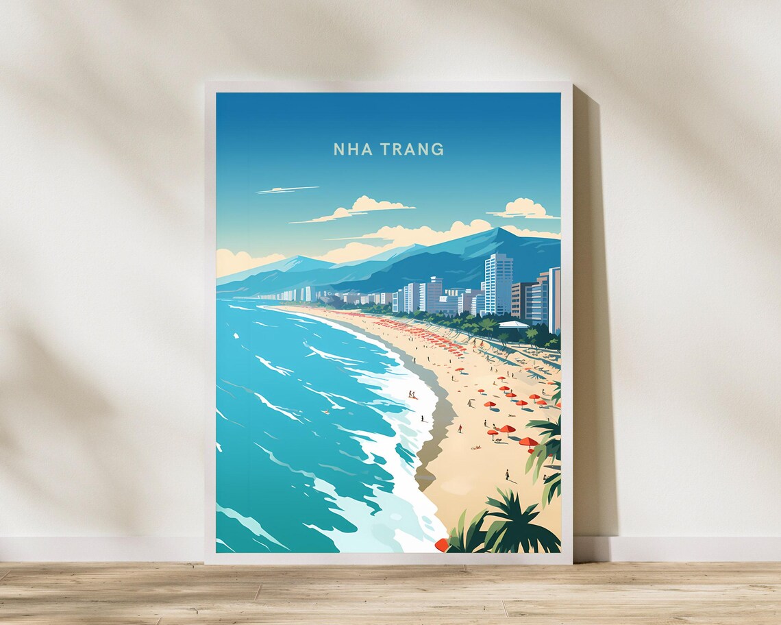 Nha Trang Vietnam Turquoise Beach Coastline Aerial Travel Poster
