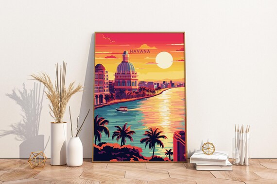 Havana Travel Print Poster Wall Art Vintage Decor