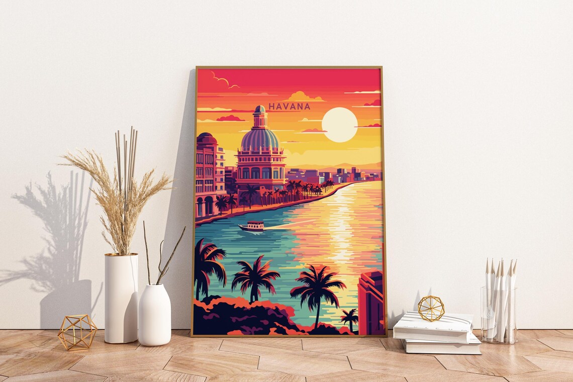Havana Travel Print Poster Wall Art Vintage Decor