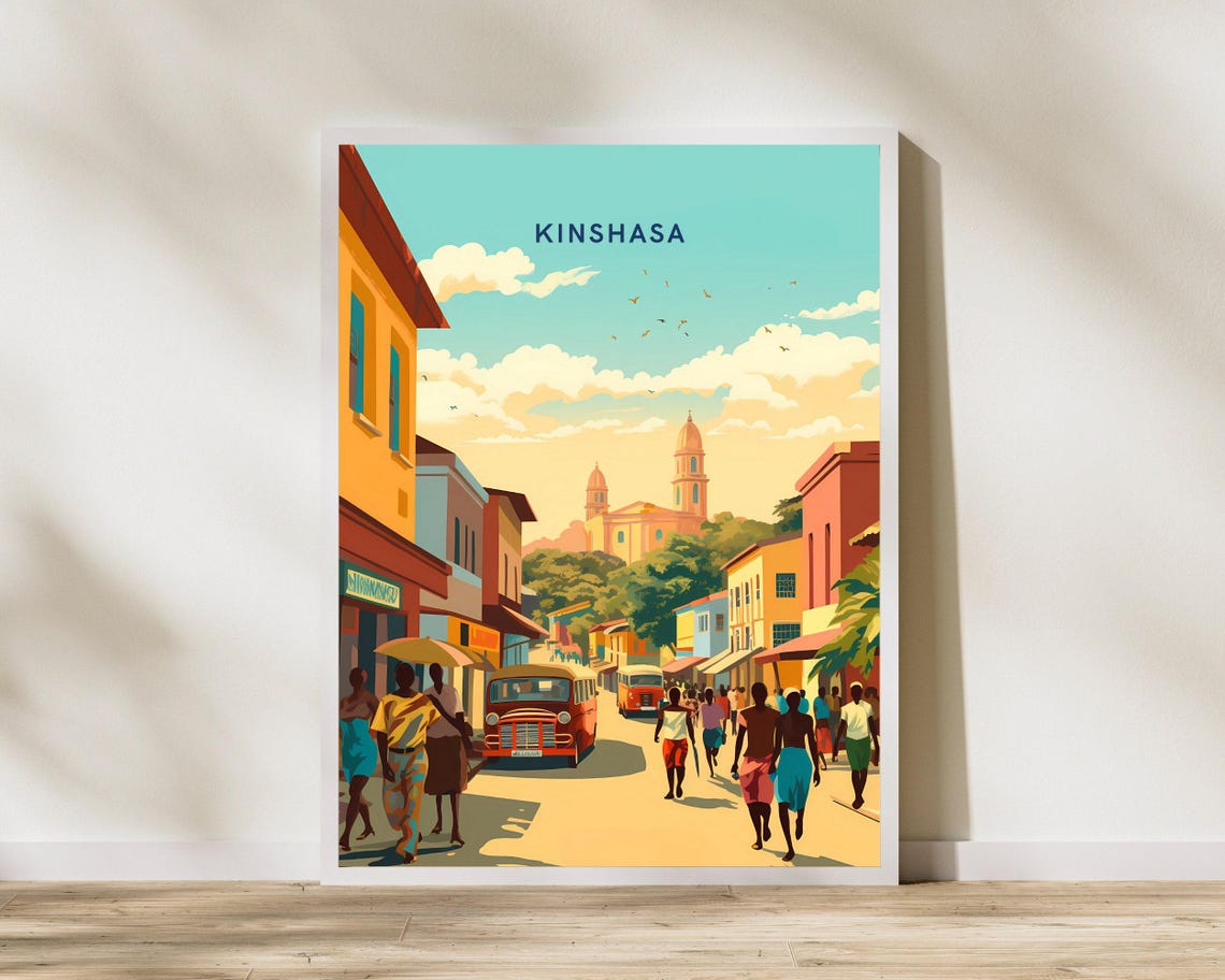 Kinshasa Democratic Republic of Congo Travel Poster Sunny Street Scene