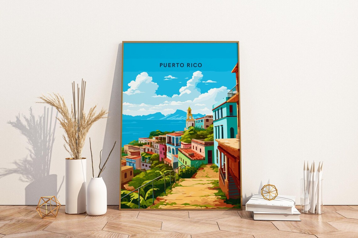 Puerto Rico Caribbean Travel Print Poster Wall Art Vintage Tra