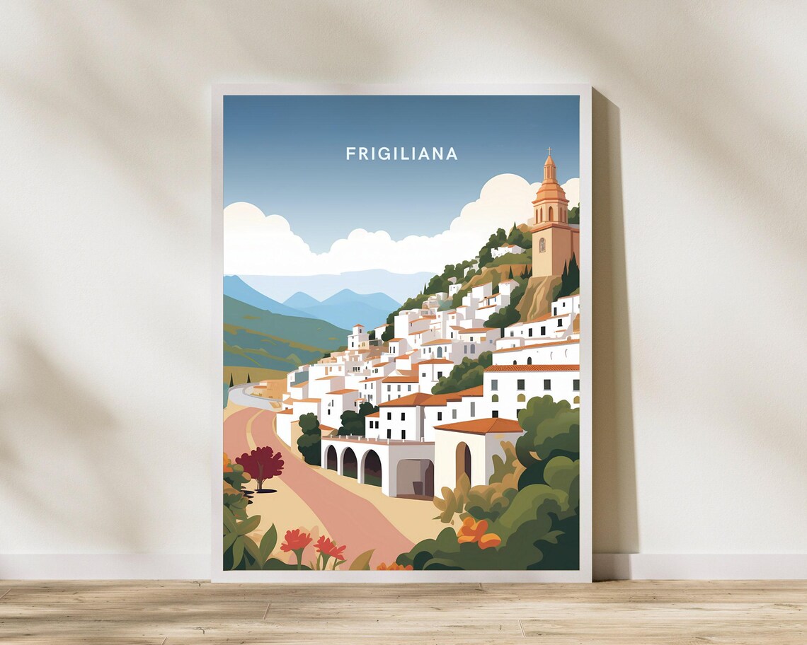 Frigiliana Spain White Village Hillside Vintage Travel Poster Art