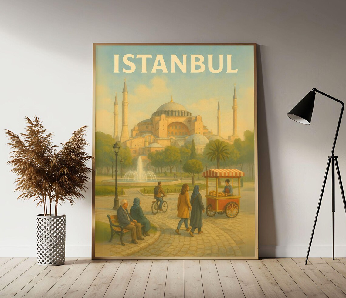 Istanbul Hagia Sophia Vintage Travel Poster Mosque Street Scene