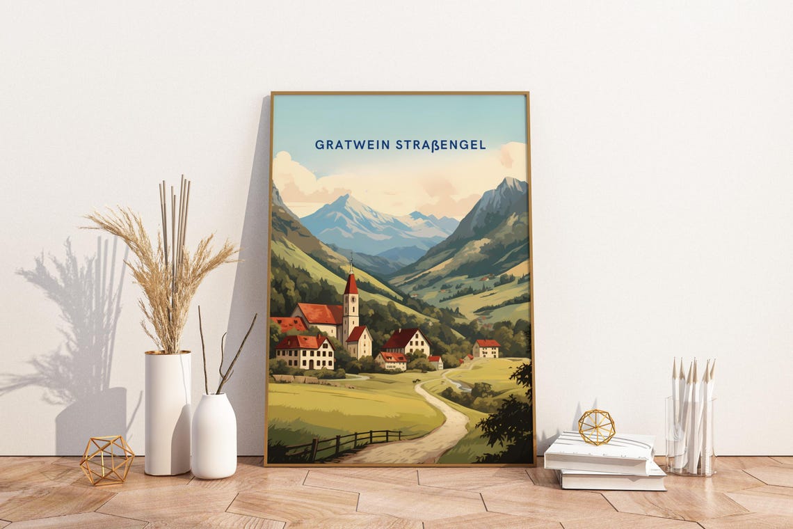 Gratwein Straßengel Austria Alpine Village Church Travel Poster