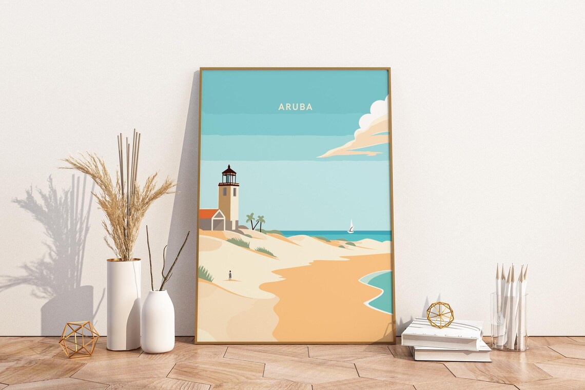 Aruba Caribbean Travel Print Poster Wall Art Vintage Decor