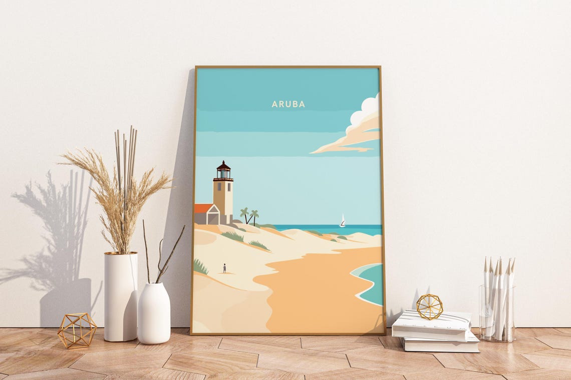 Aruba Lighthouse Sand Dunes Beach Caribbean Coastline Poster