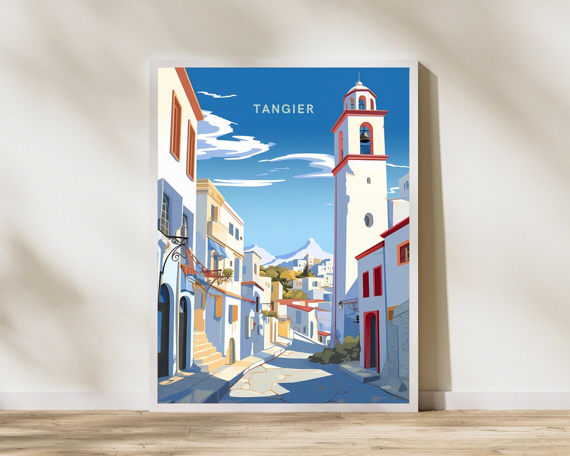 Tangier Old Town White Medina Street Tower Travel Poster Morocco