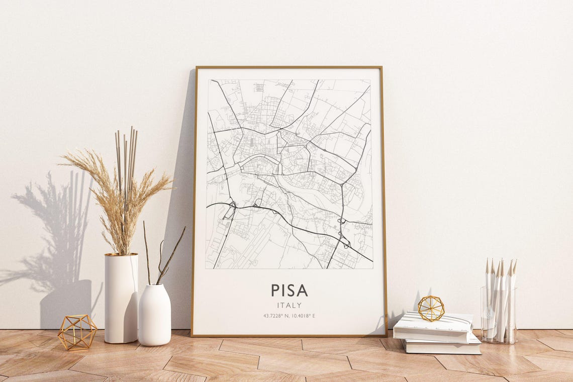 Pisa Italy Minimalist Black and White Street Map Line Art Poster