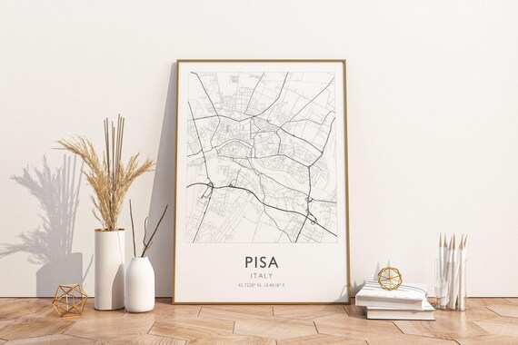 Pisa Italy Minimalist Black and White Street Map Line Art Poster
