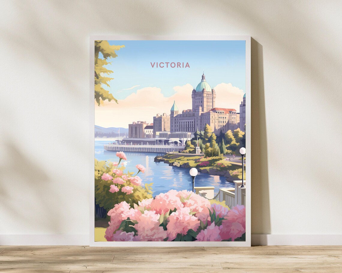 Victoria Canada Harbor Hotel Spring Flowers Travel City Poster