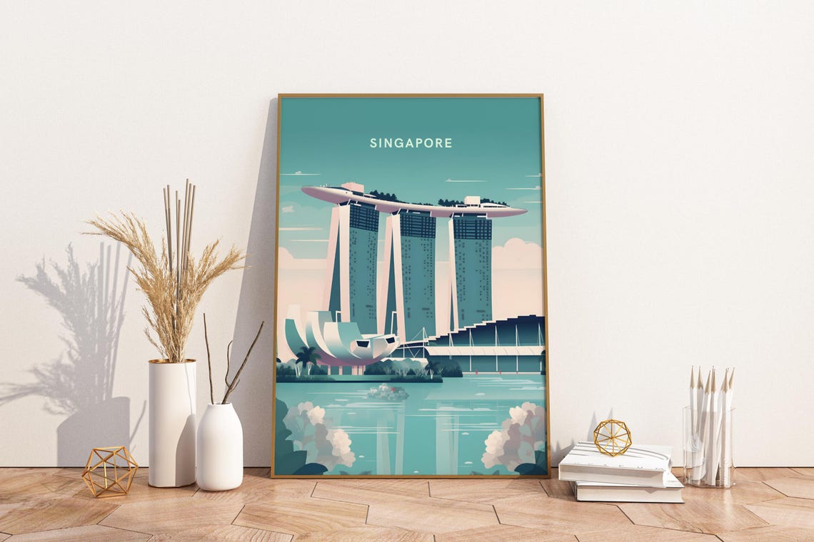 Singapore Marina Bay Sands Skyline Waterfront View Travel Poster