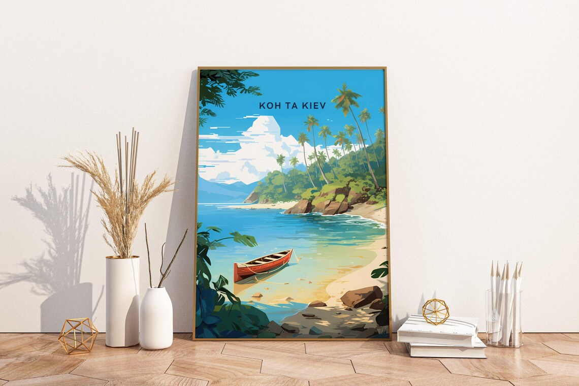 Koh Ta Kiev Cambodia Tropical Island Cove Beach Travel Art Poster