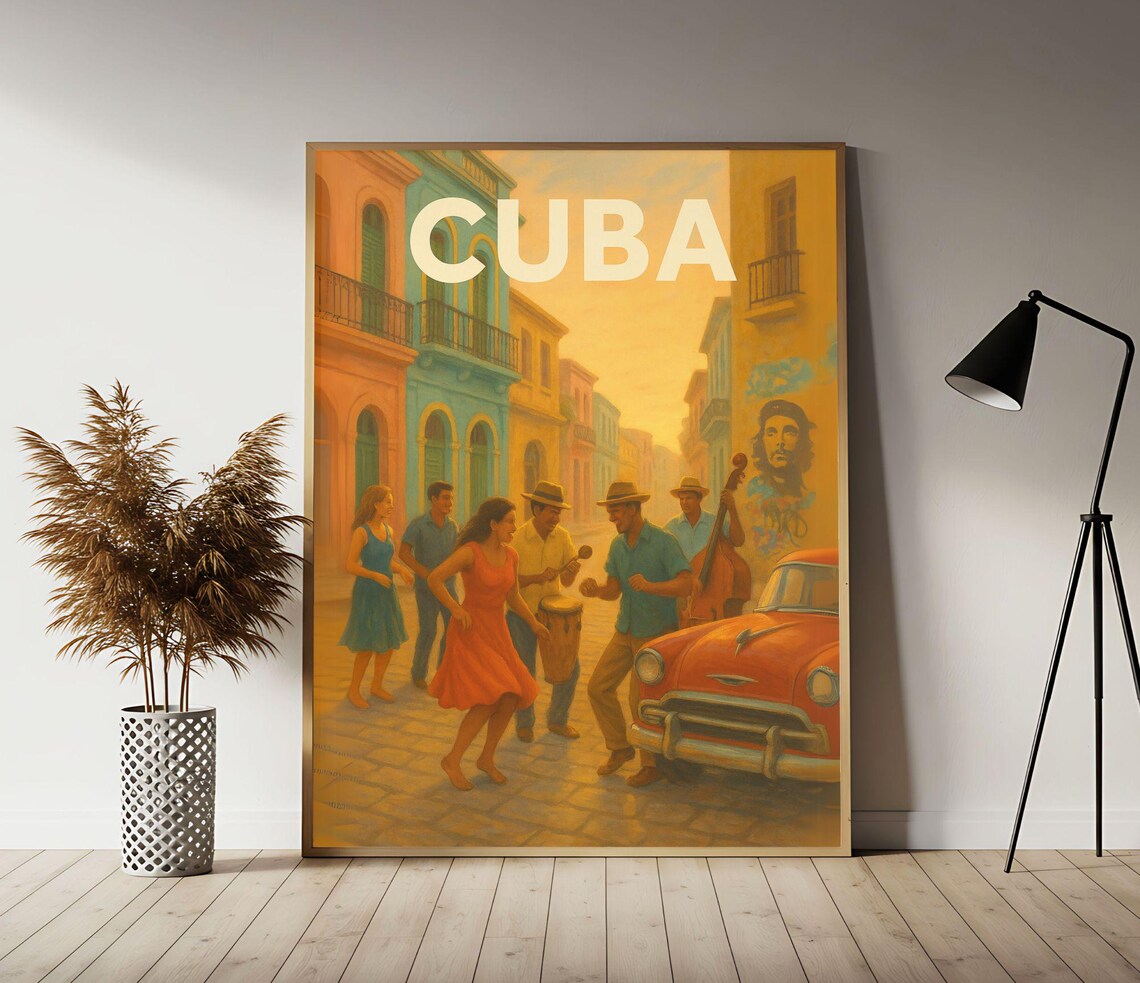 Havana Sunset Travel Poster Cuban Wall Art Print Vintage Decor