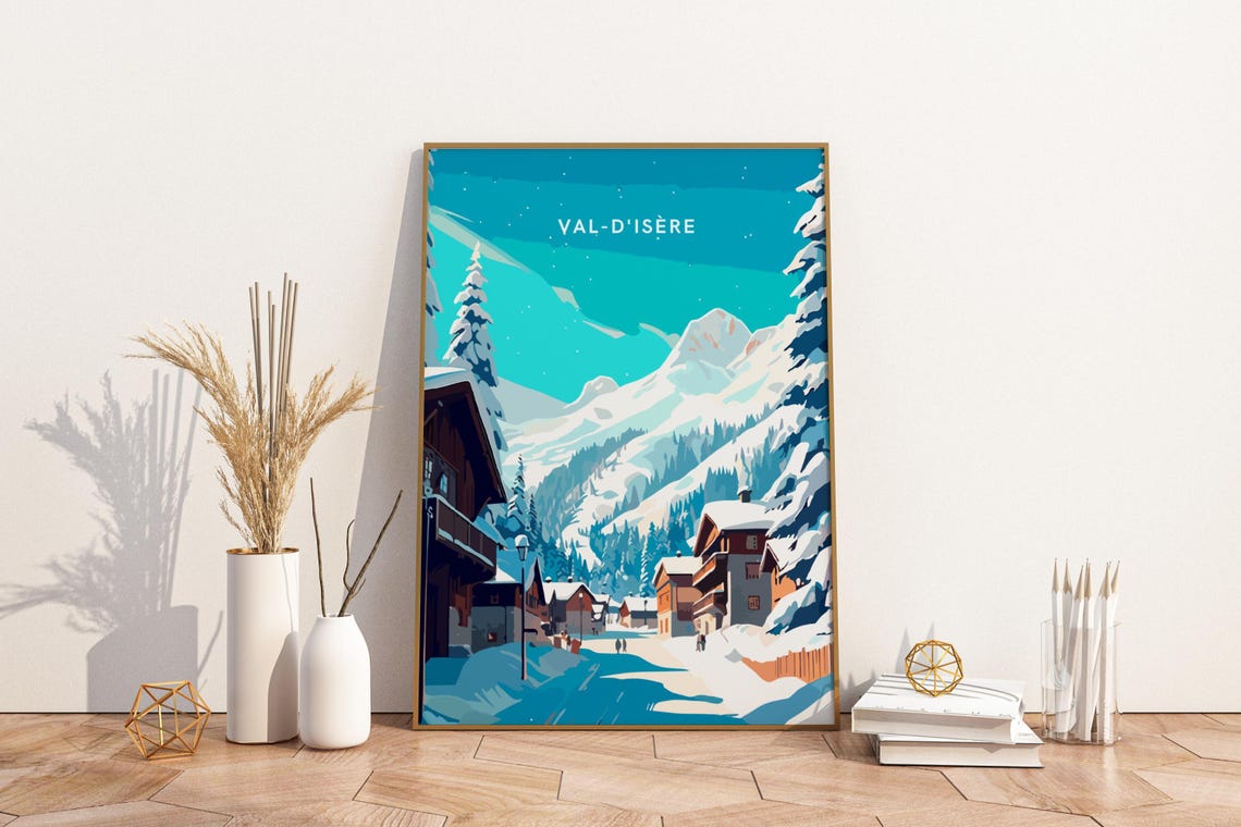 Val-D'Isère French Alps Snowy Chalet Village Ski Travel Poster