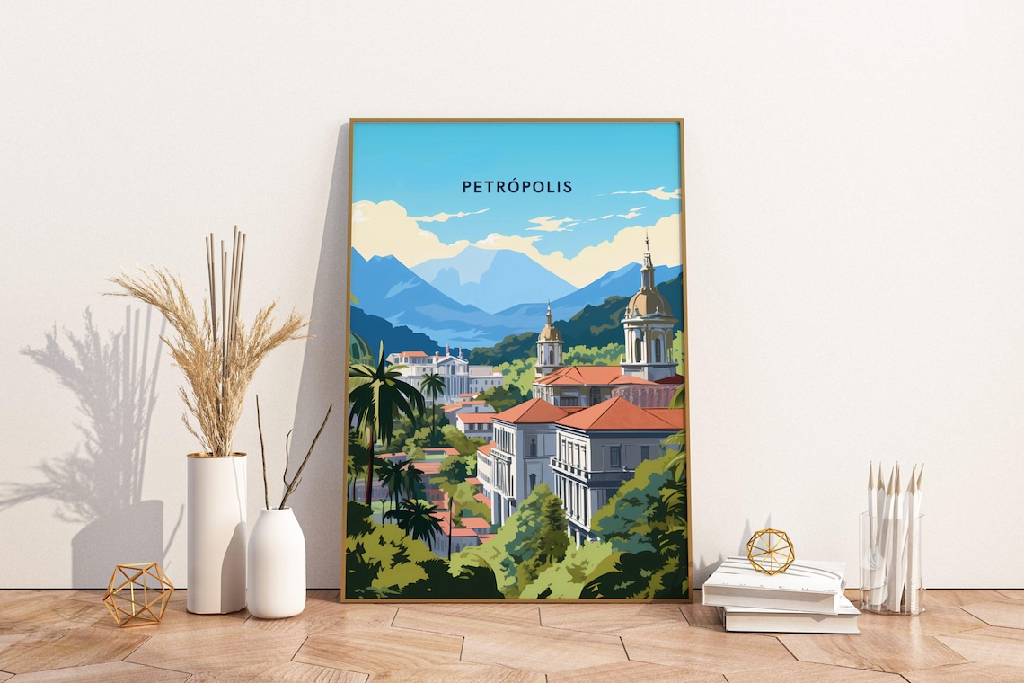 Petrópolis Brazil Imperial City Cathedral Vintage Travel Poster
