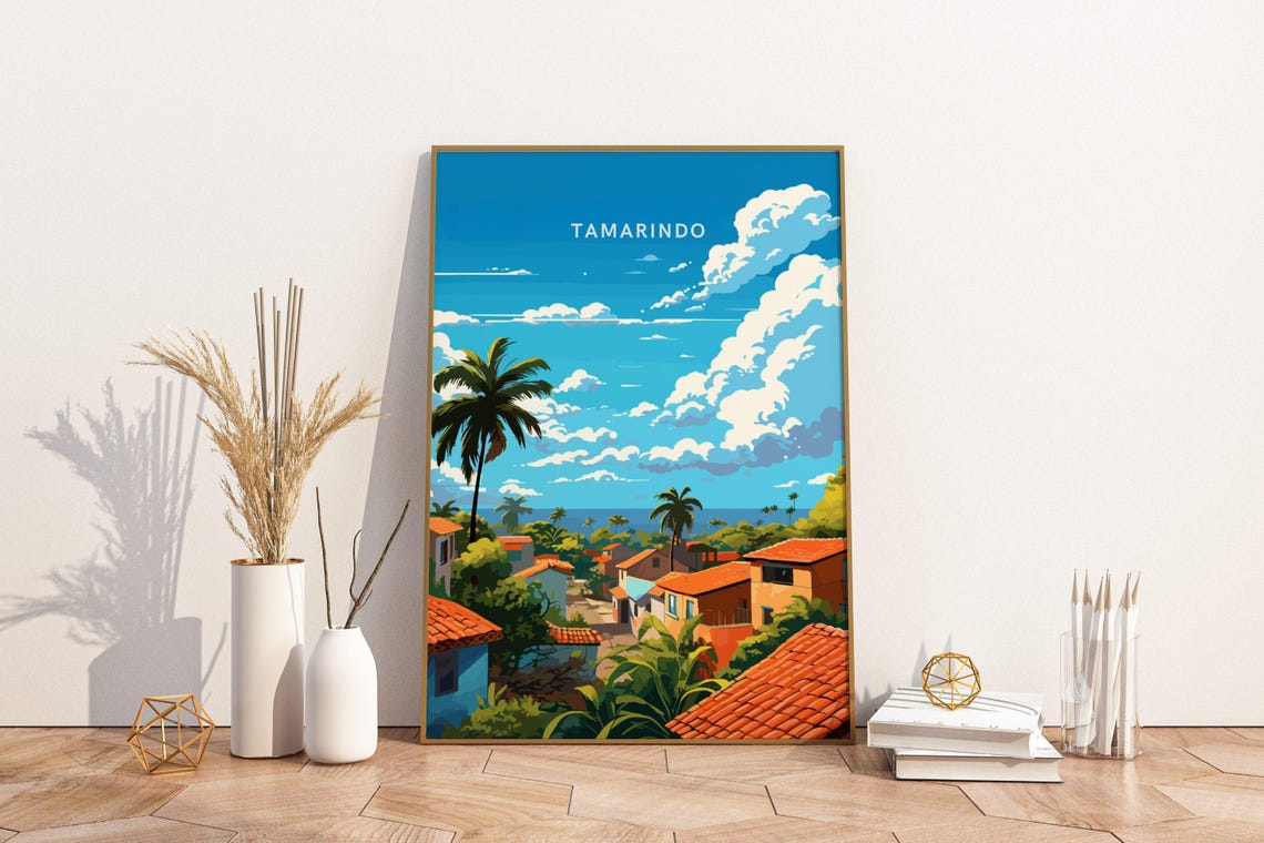 Tamarindo Costa Rica Surf Town Travel Poster With Palm Beach Artwork