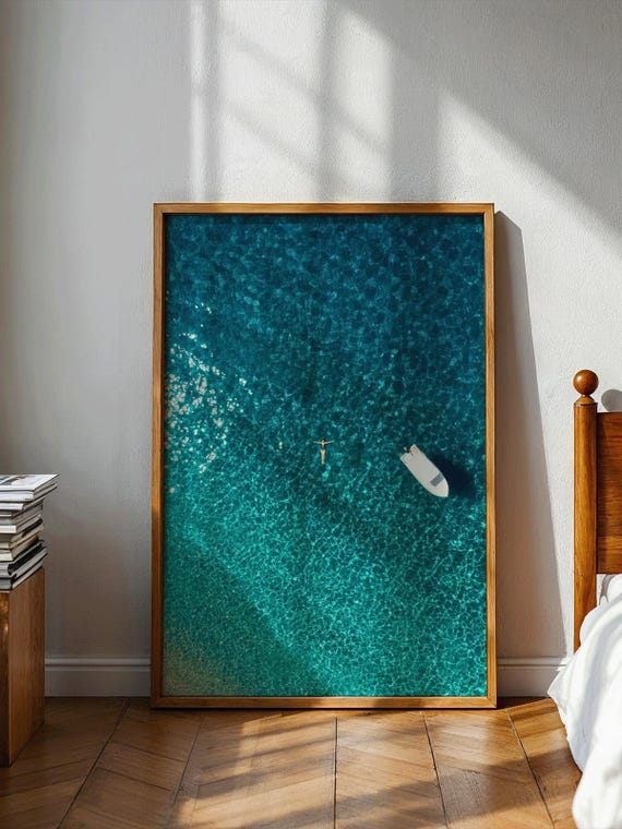 Ocean Aerial Photography Art Print, Minimalist Beach Decor