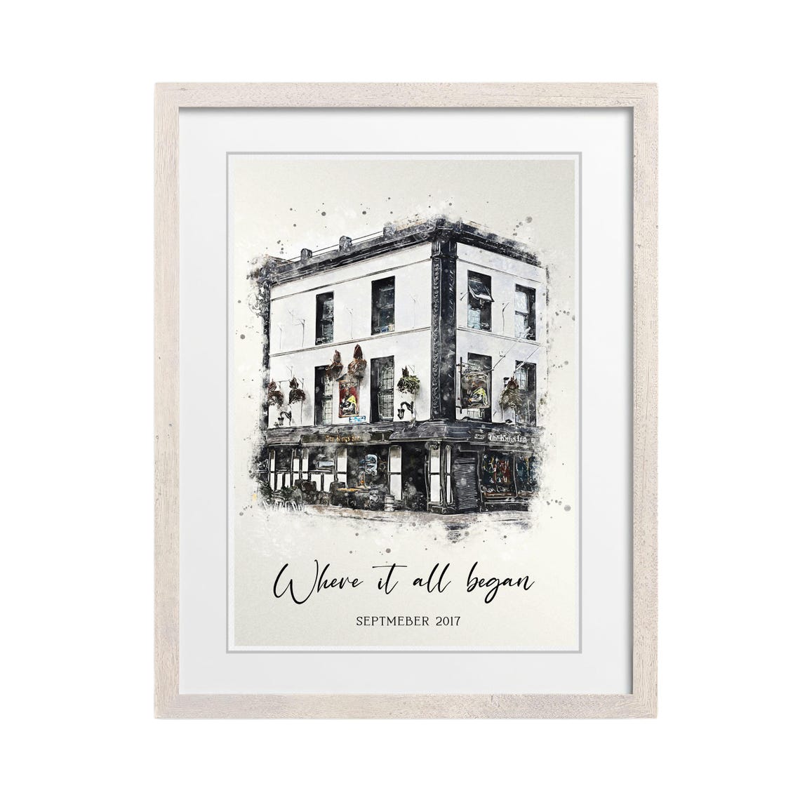 Custom Watercolor Coach and Horses Pub Where We First Met Poster - Image 4