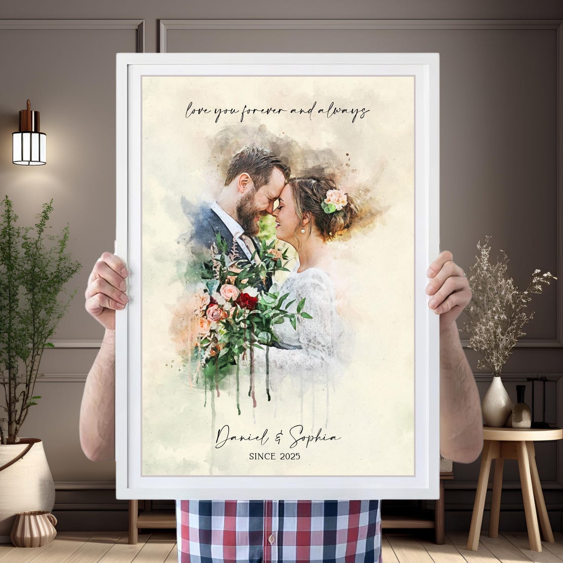Watercolor Couple Portrait Painting From Photo Watercolor Painting Couple Print Framed Wedding Anniversary Gift Photo Painting