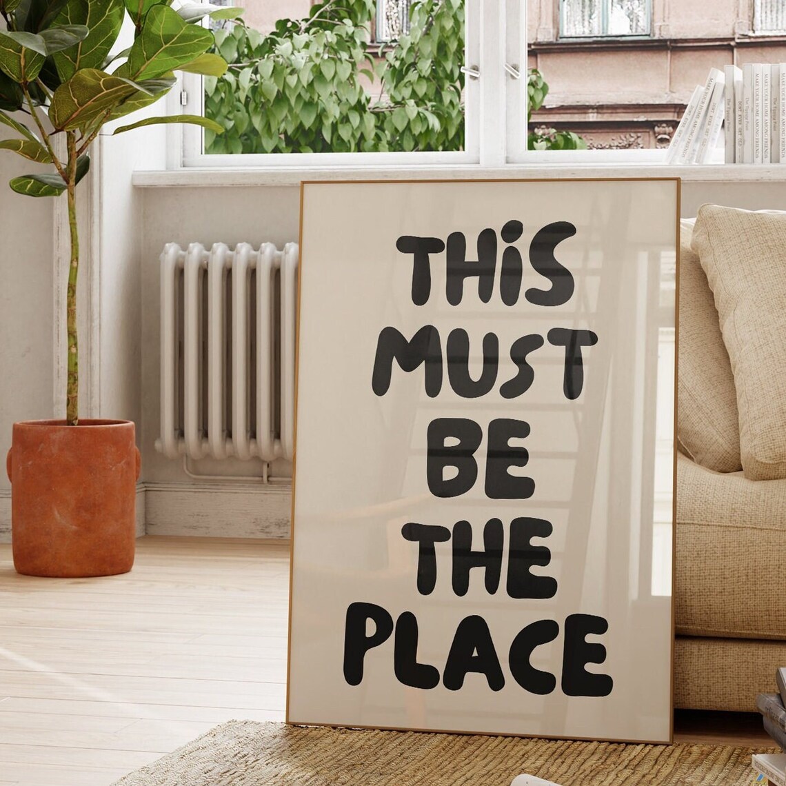 This Must Be The Place Black Bubble Letter Retro Quote Poster - Image 2