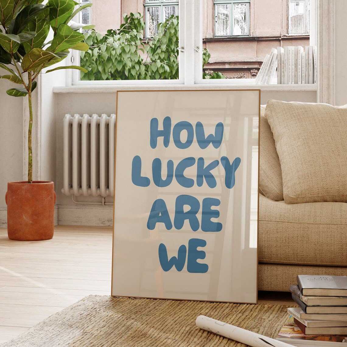 How Lucky Are We Blue Retro Typography Art Print - Image 2