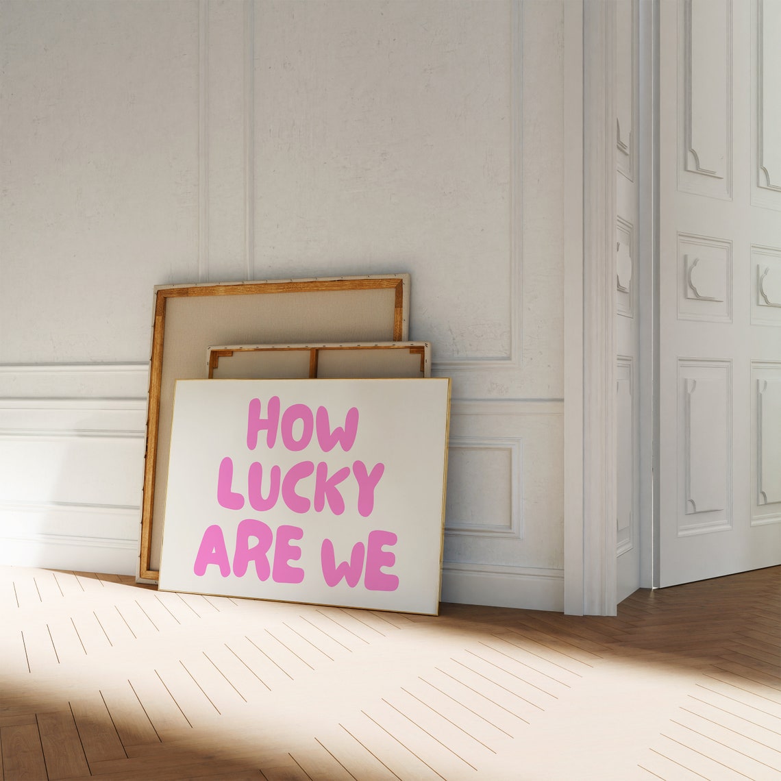 How Lucky Are We Pink Bubble Letter Horizontal Typography Poster - Image 3
