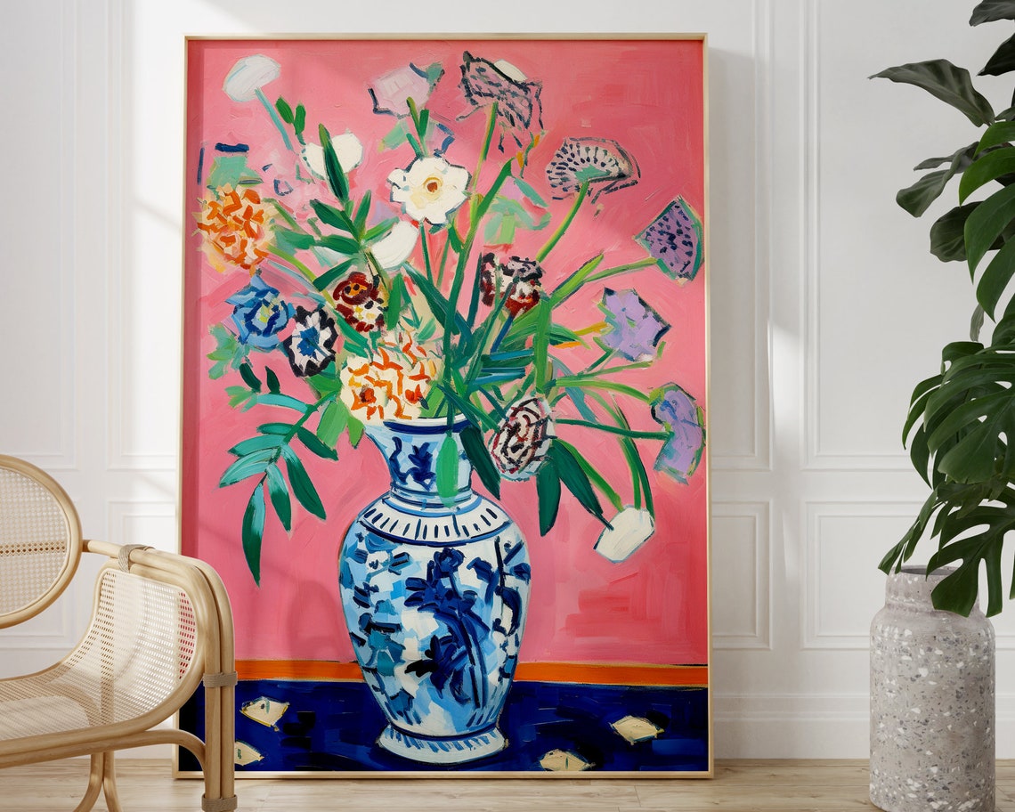 Vase Of Flowers Vintage Botanical Wall Art Print - Image 2