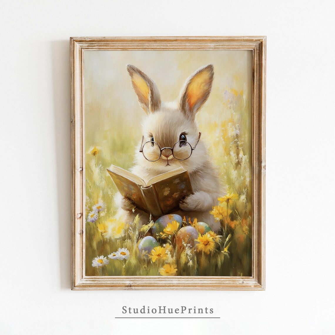 Easter Bunny Reading Book, Spring Nursery Art