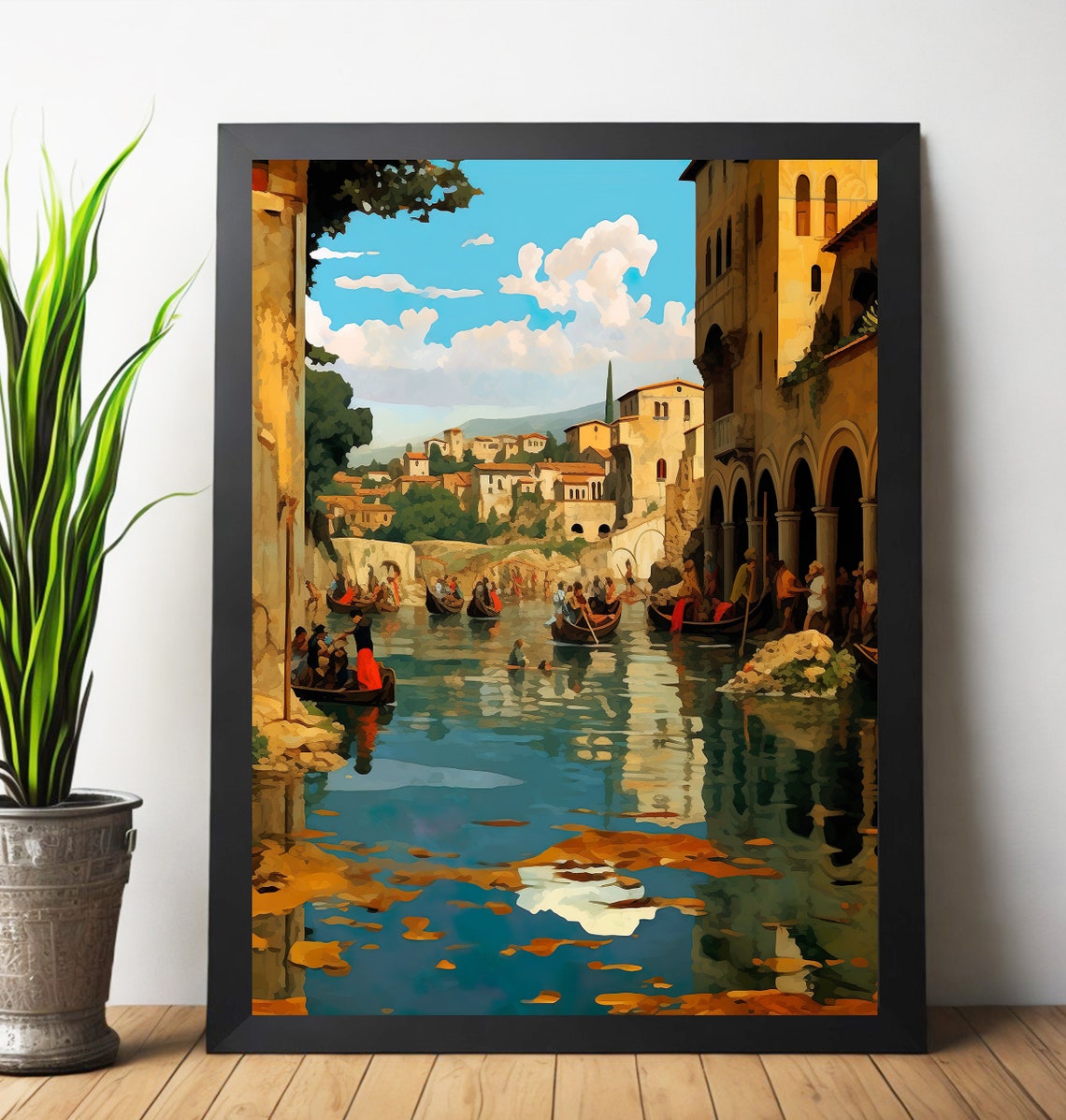 Venetian Canal Gondolas Old Master Style Vintage Travel Art Poster