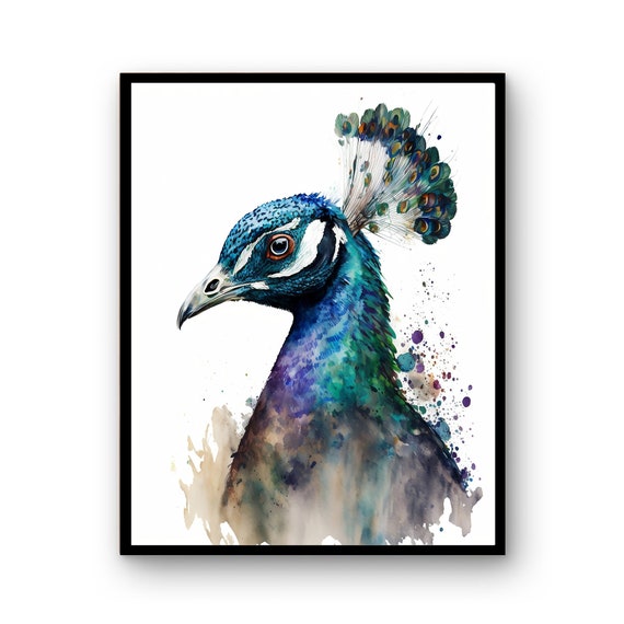 Watercolor Peacock Art Instant Print Poster Wildlife Gift Animals Nursery Animal Painting Colorful