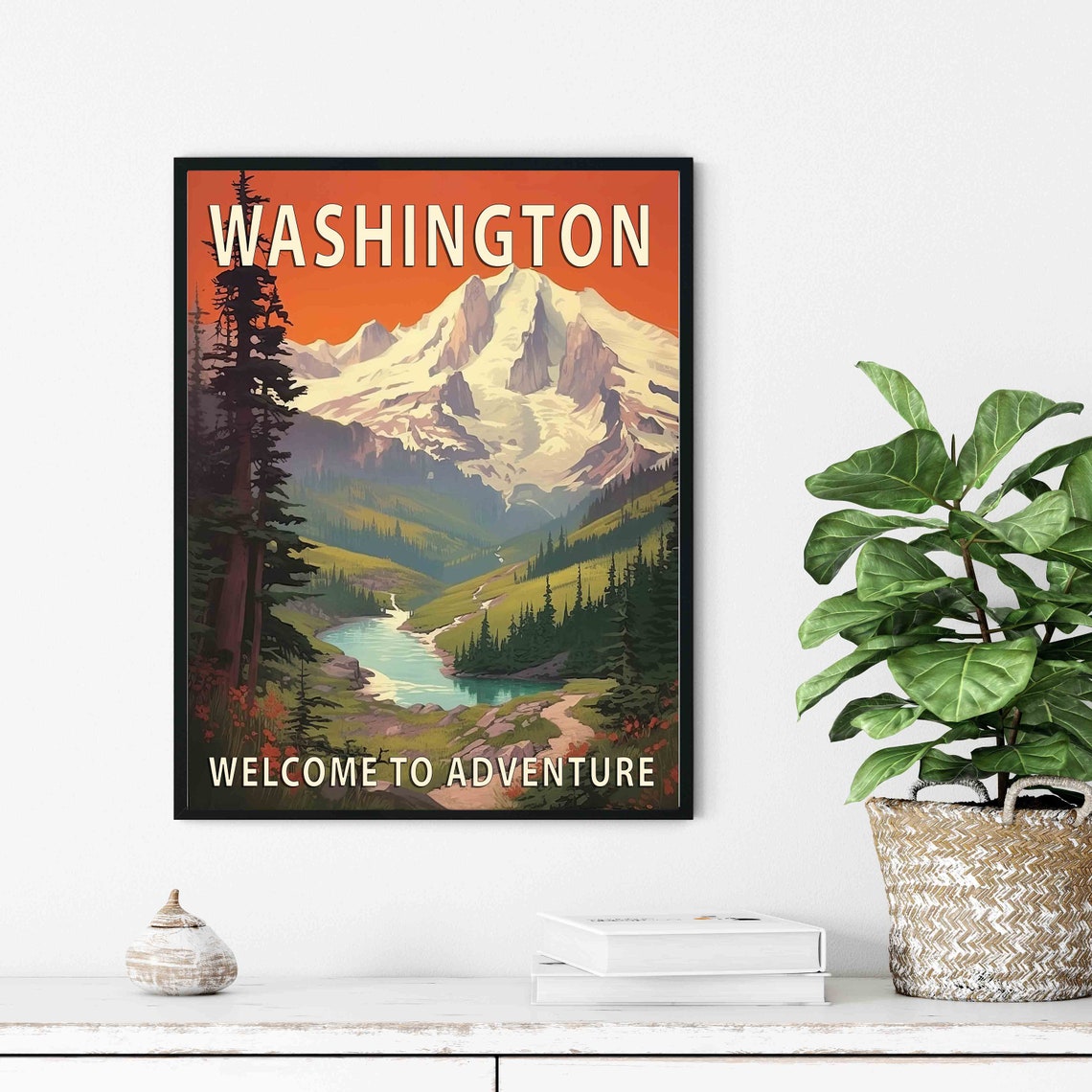 Washington Welcome to Adventure Snowcapped Mountain Lake Poster - Image 3