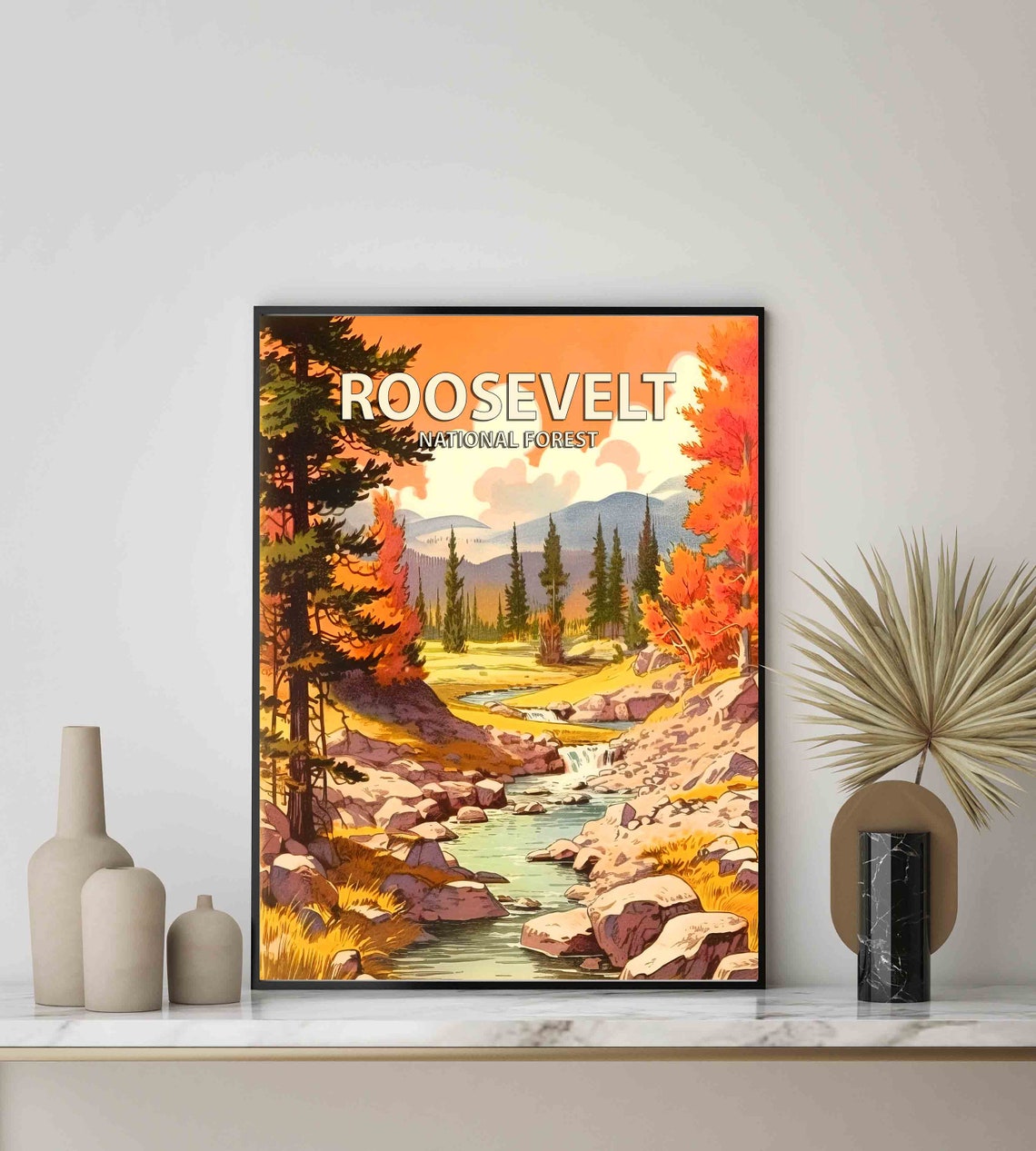 Roosevelt National Forest Autumn Mountain Stream Retro Poster - Image 2