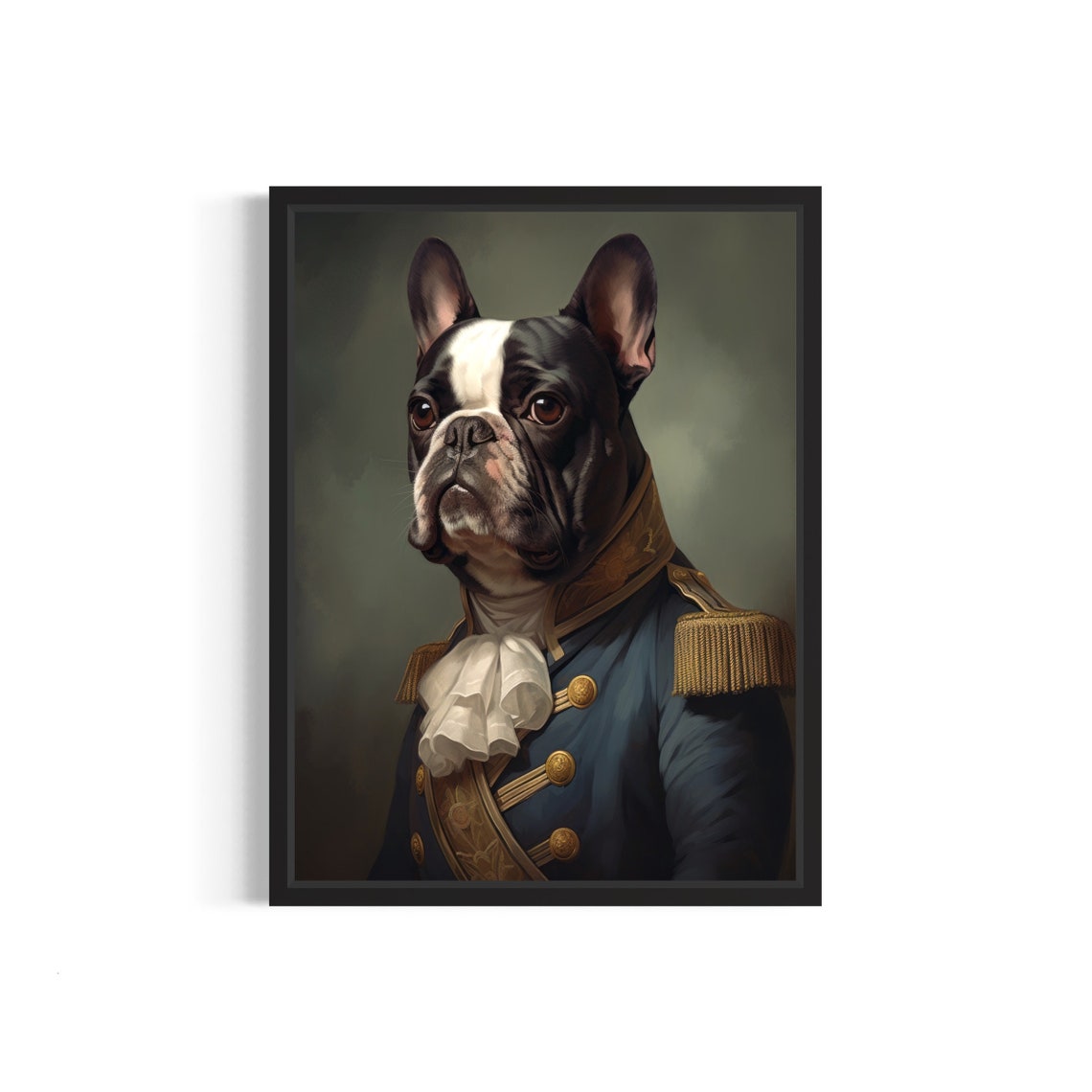 French Bulldog in Military Uniform Epaulettes Portrait Wall Art