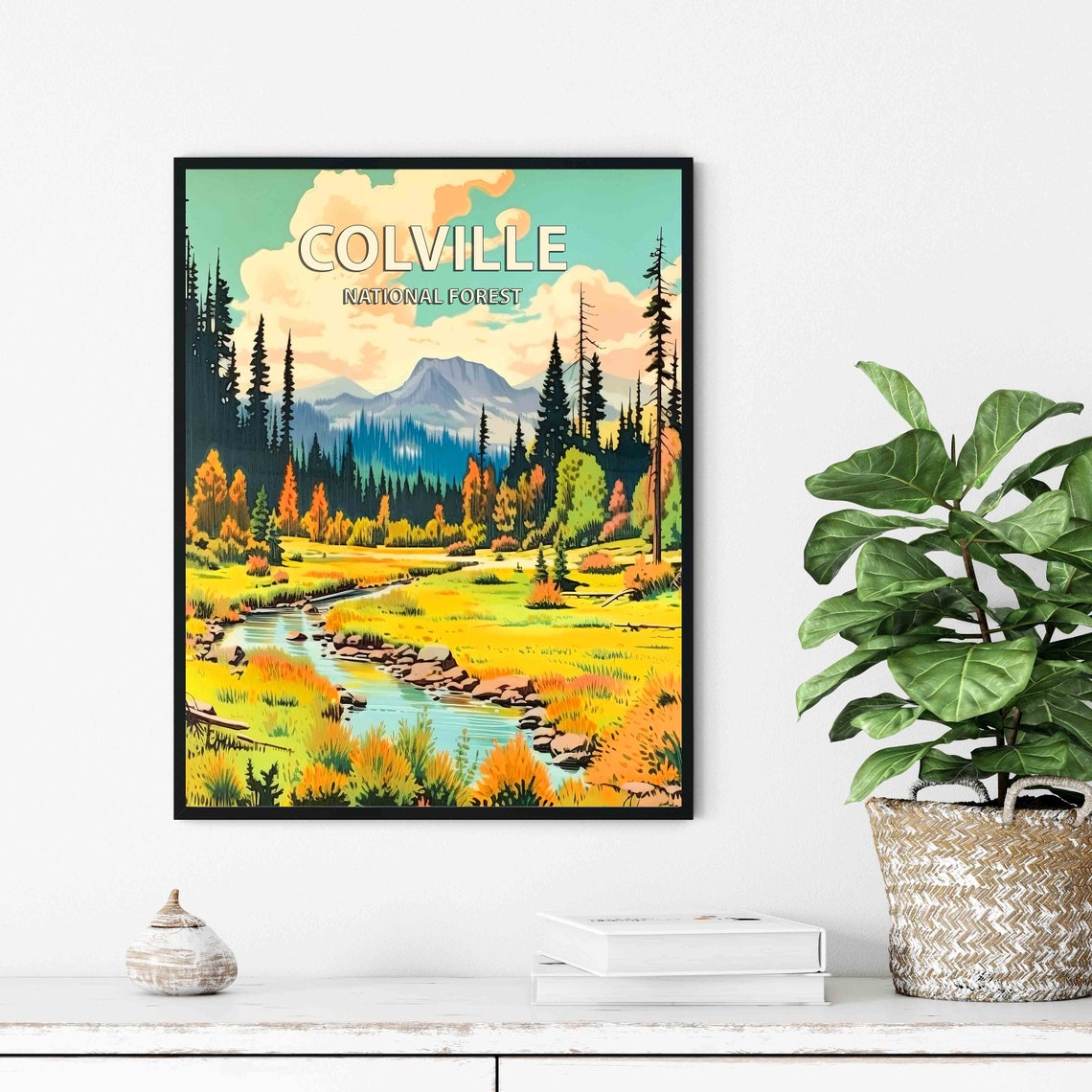 Colville National Forest Vintage Autumn Meadow Stream Poster Scene - Image 2