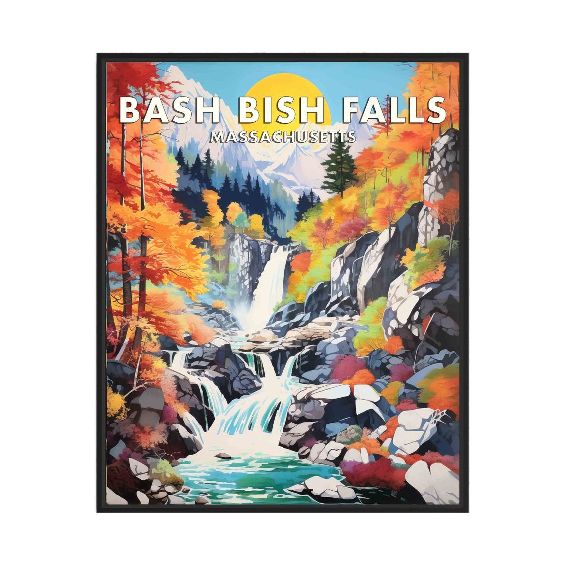 Bash Bish Falls Massachusetts Rocky Cascade Vintage Travel Poster
