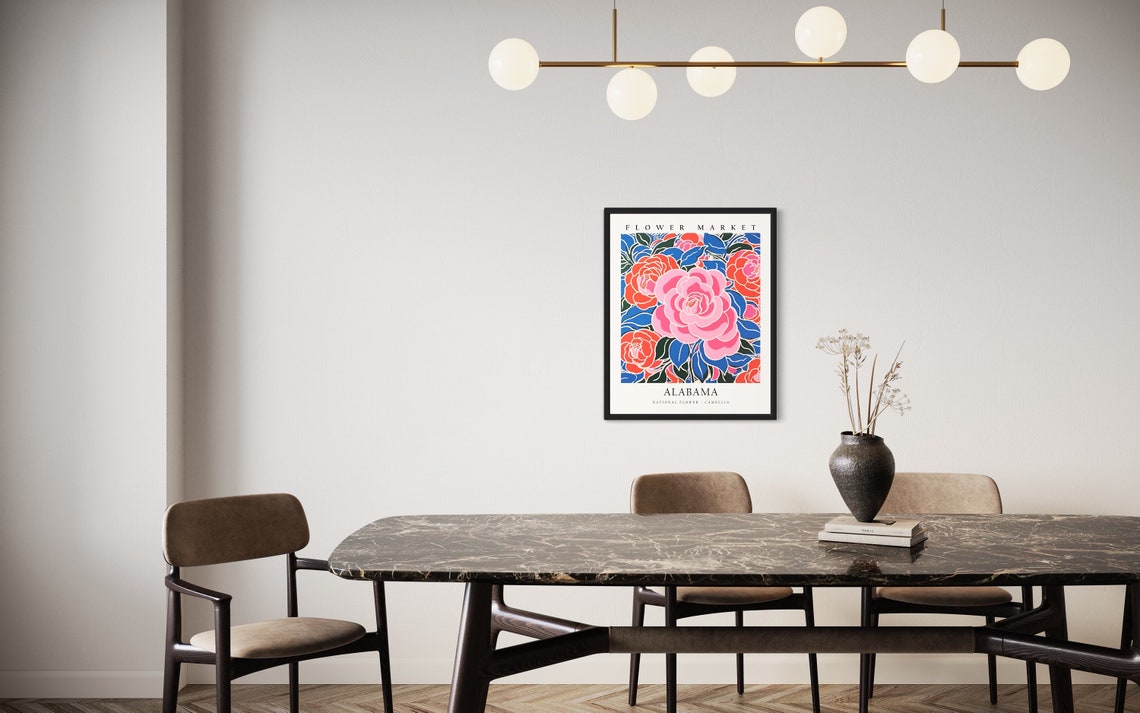 Alabama Camellia Flower Market Poster Botanical Pink Floral Wall Decor - Image 2