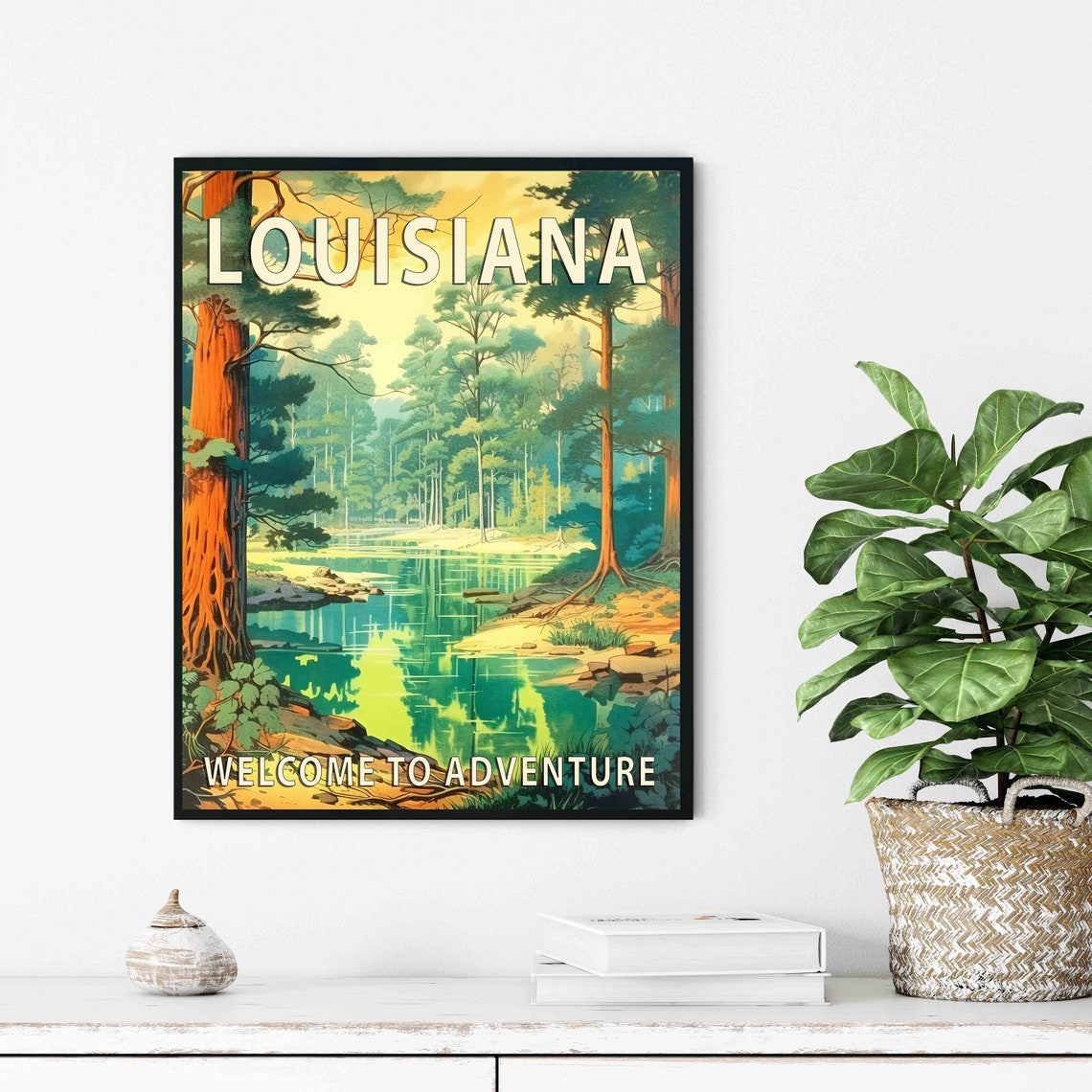 Louisiana Forest Lake Welcome To Adventure Retro Nature Travel Poster - Image 2