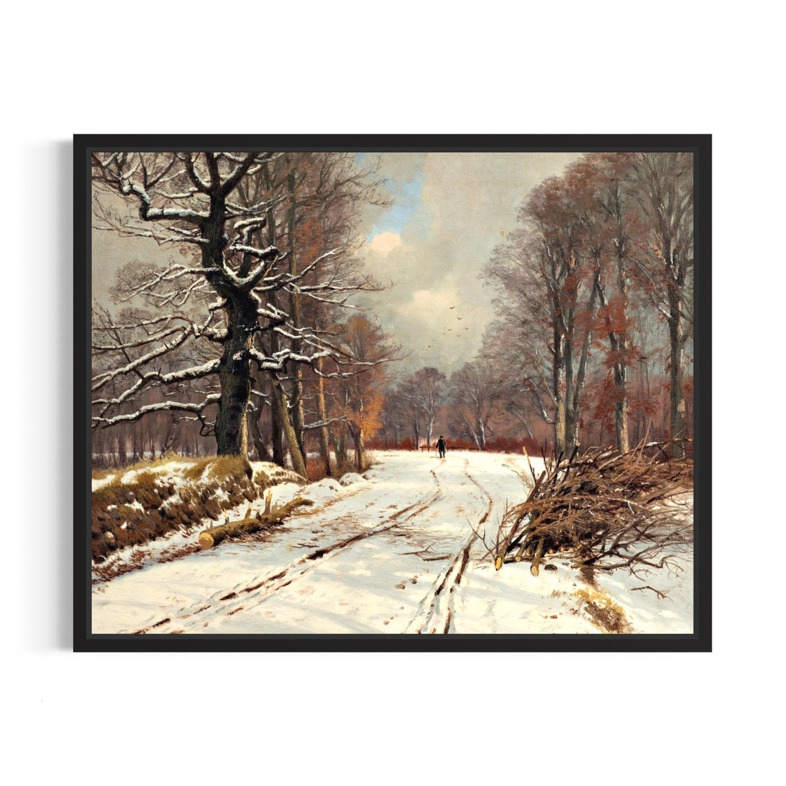 Snow Covered Forest Road Vintage Winter Landscape Painting Poster