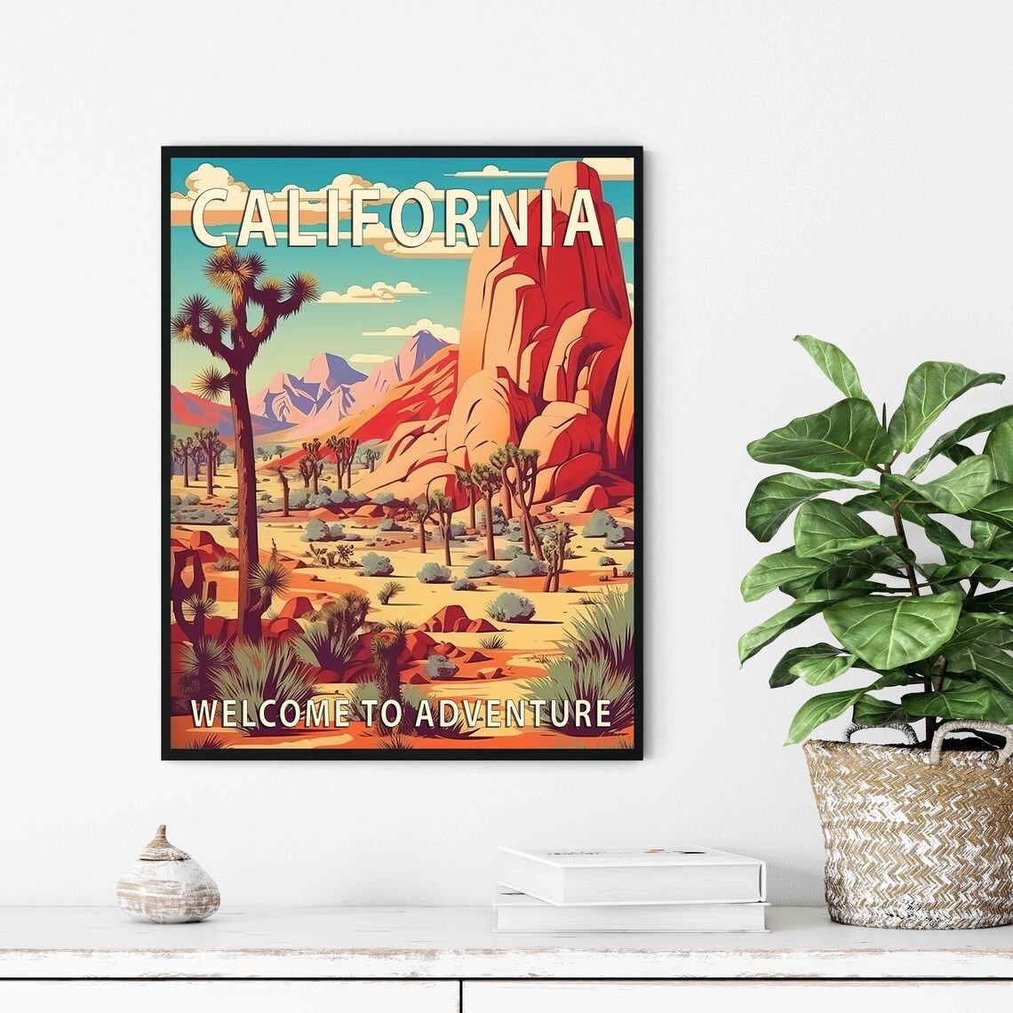 California Desert Joshua Trees Red Rocks Sunset Adventure Poster - Image 2