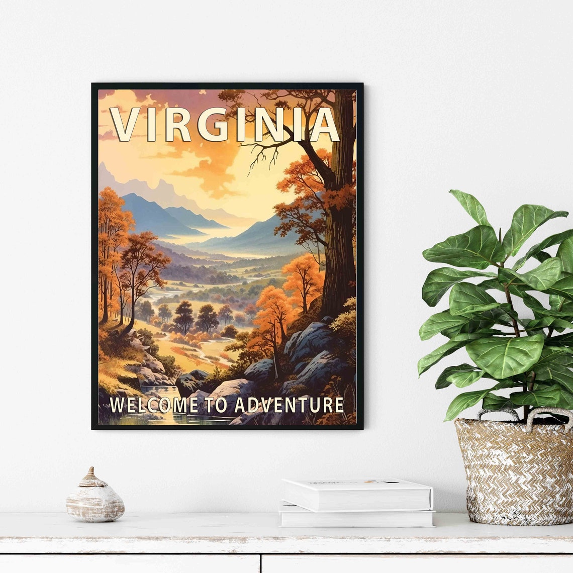 Virginia Golden Autumn Mountain Valley Adventure Travel Poster - Image 3