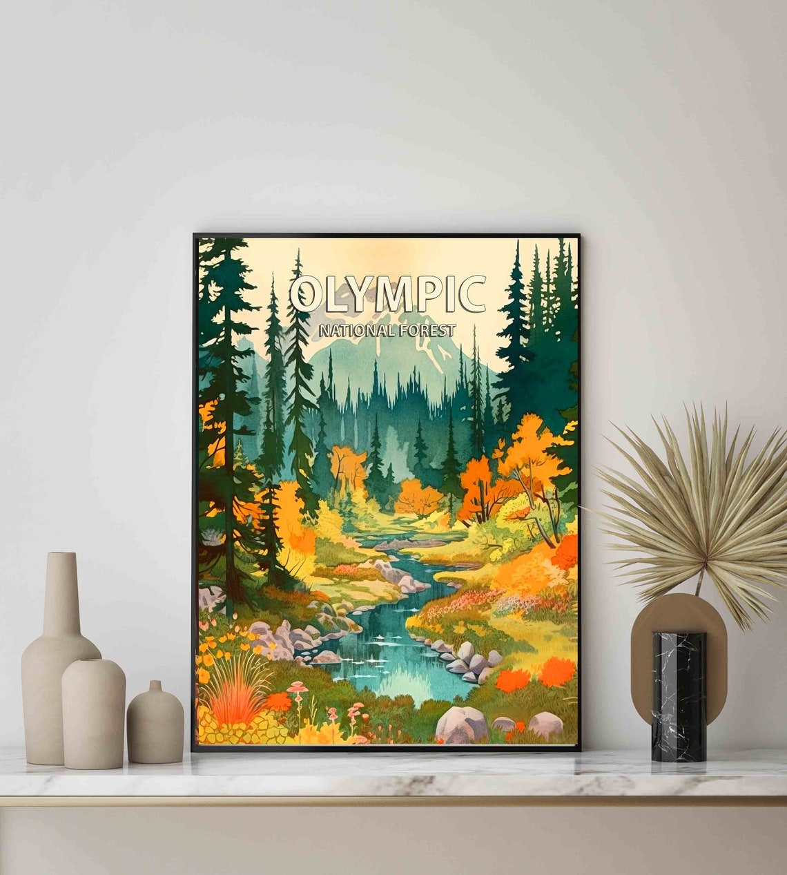 Olympic National Forest Autumn Stream Golden Foliage Travel Poster - Image 3