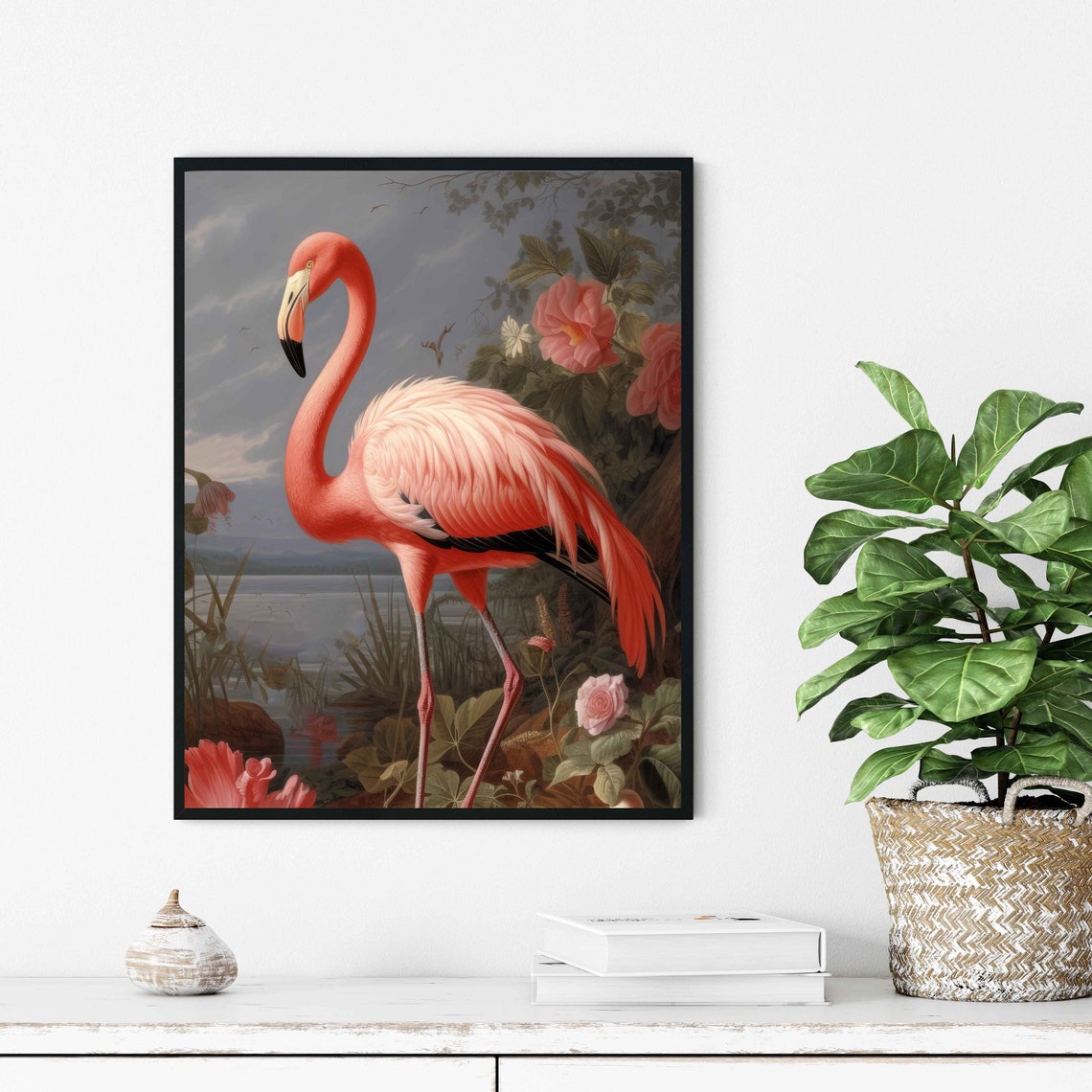 Elegant Flamingo Botanical Garden Pink Bird Vintage Style Poster - Image 3