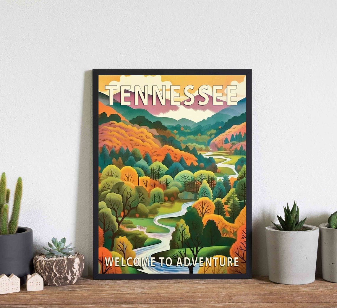 Tennessee Autumn Forest Winding River Welcome To Adventure Poster - Image 2