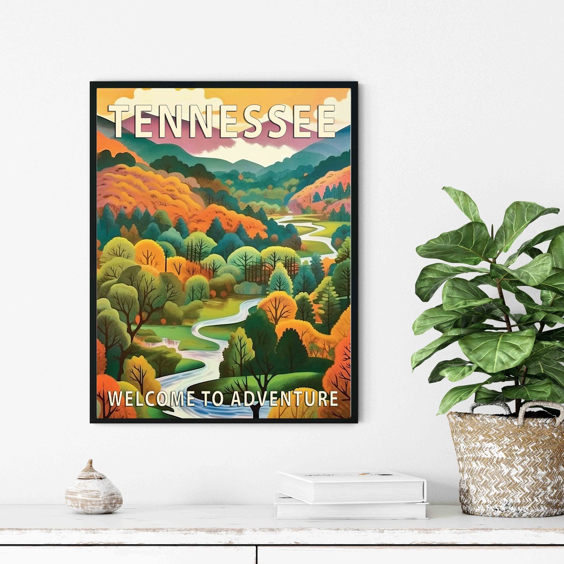 Tennessee Autumn Forest Winding River Welcome To Adventure Poster - Image 3