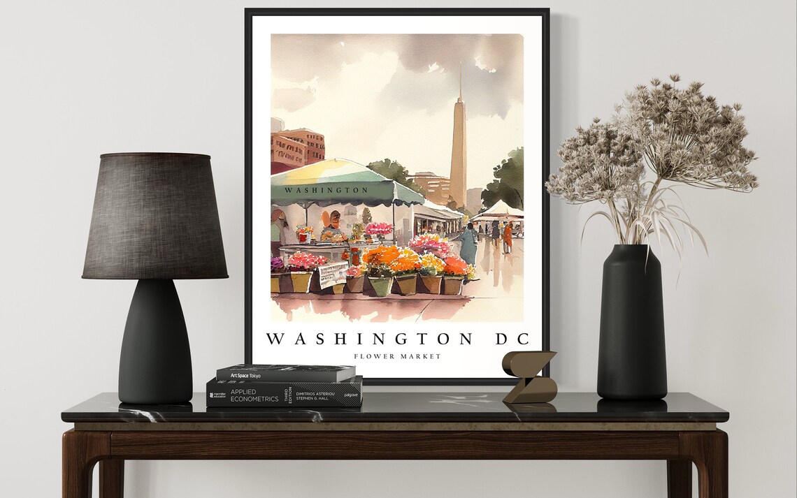 Washington DC Flower Market Watercolor Travel Poster Artwork - Image 2