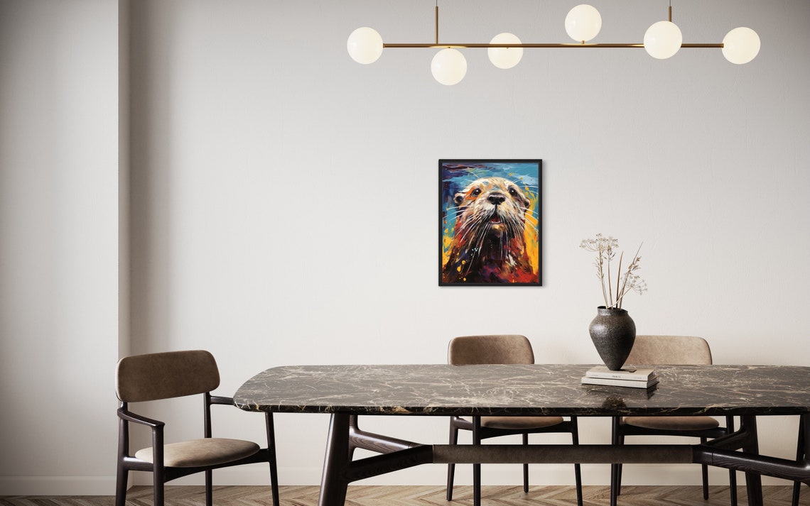 Playful Otter Face Colorful Abstract Wildlife Painting Poster - Image 2