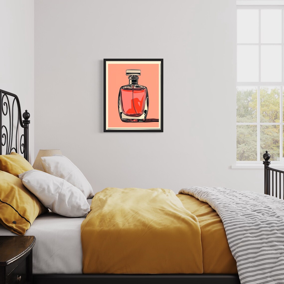 Elegant Perfume Bottle Retro Pop Art Poster on Peach Graphic Background - Image 2