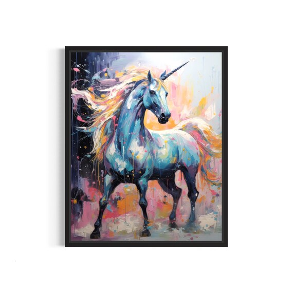 Majestic Unicorn in Pastel Color Abstract Fantasy Horse Painting Poster