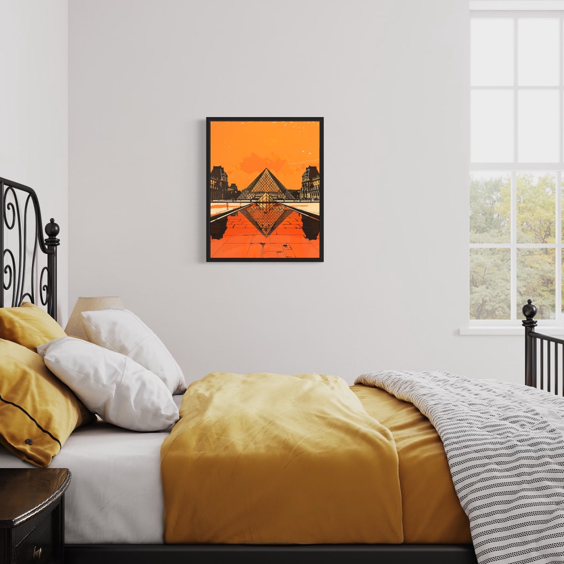Paris Louvre Pyramid Sunset Poster with Perfect Mirror Reflection - Image 2